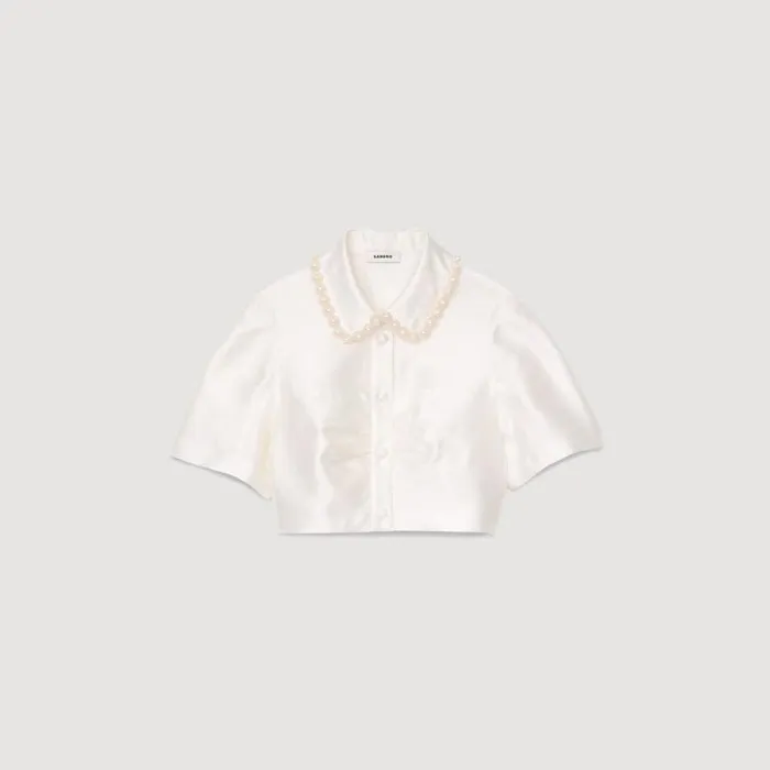 Tops and Shirts Women SANDRO Beaded Satineffect Cropped Shirt White