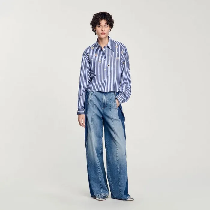 Tops and Shirts Women SANDRO Beaded Striped Shirt Blue