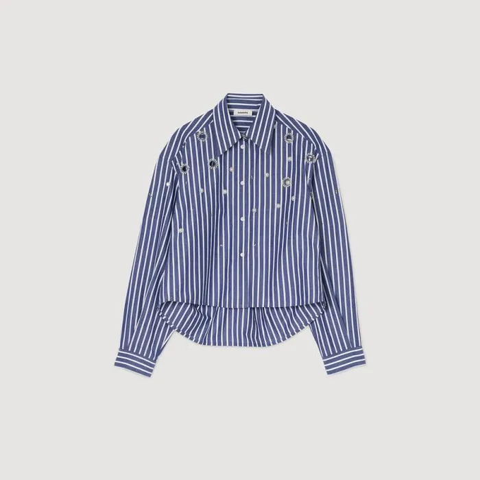 Tops and Shirts Women SANDRO Beaded Striped Shirt Blue