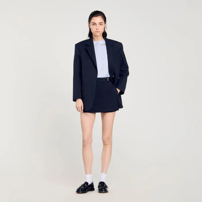 Tops and Shirts Women SANDRO Cropped Shirt With Jewel Trim Collar Sky Blue