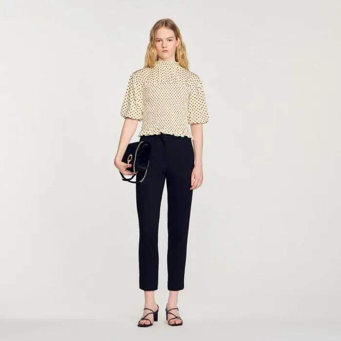 Tops and Shirts Women SANDRO Polka Dot TShirt Ecru Black