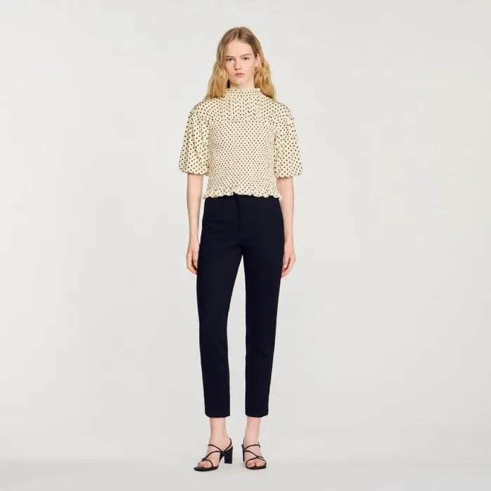 Tops and Shirts Women SANDRO Polka Dot TShirt Ecru Black