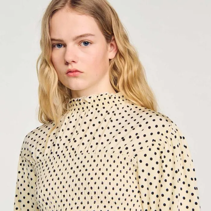 Tops and Shirts Women SANDRO Polka Dot TShirt Ecru Black
