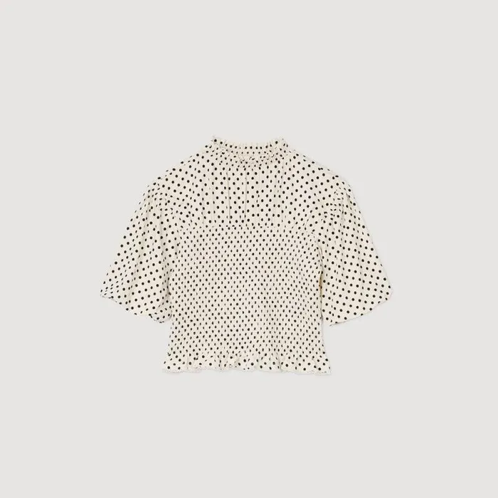 Tops and Shirts Women SANDRO Polka Dot TShirt Ecru Black