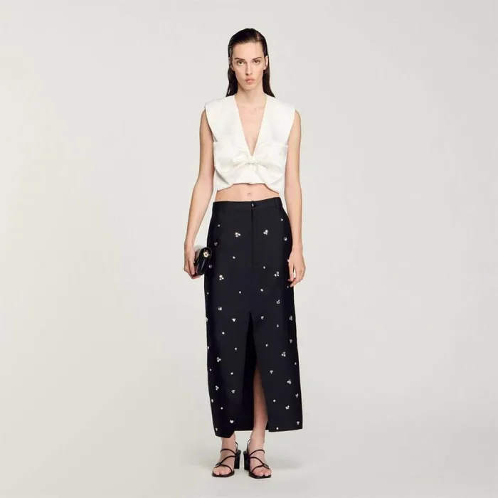 Tops and Shirts Women SANDRO SatinEffect Crop Top White