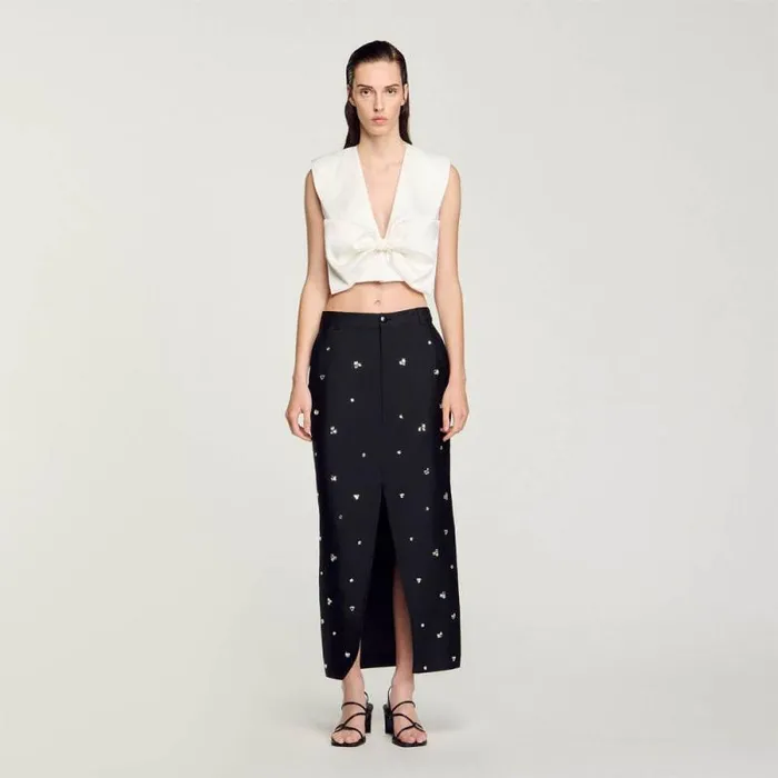 Tops and Shirts Women SANDRO SatinEffect Crop Top White