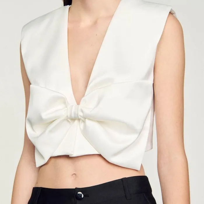 Tops and Shirts Women SANDRO SatinEffect Crop Top White