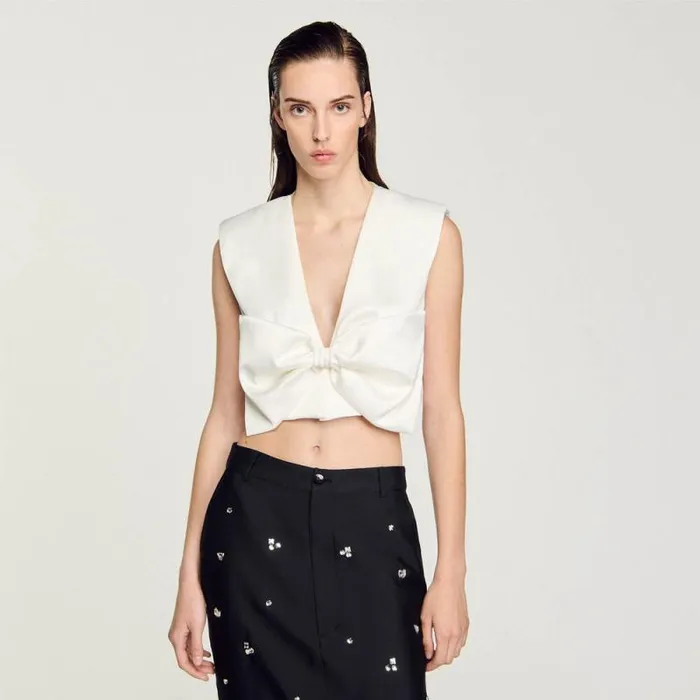 Tops and Shirts Women SANDRO SatinEffect Crop Top White