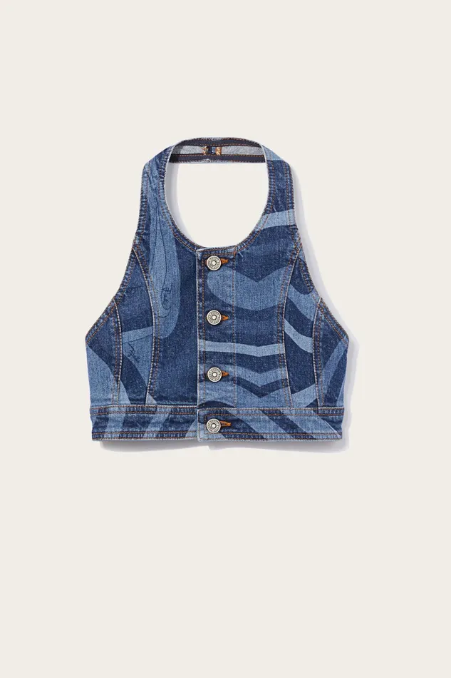 Tops And Shirts Women PUCCI MarmoPrint Denim Crop Top