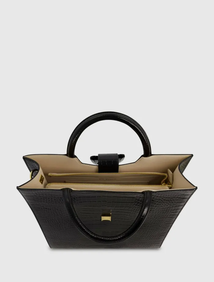 Totes Women Mac Duggal Buckled Maxi Croco Black Leather Tote Bag Black