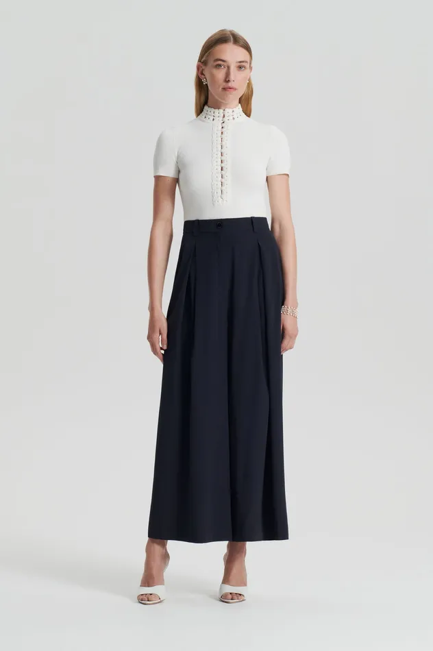 Trousers Scanlan Theodore Women SILK CROP TROUSER NAVY
