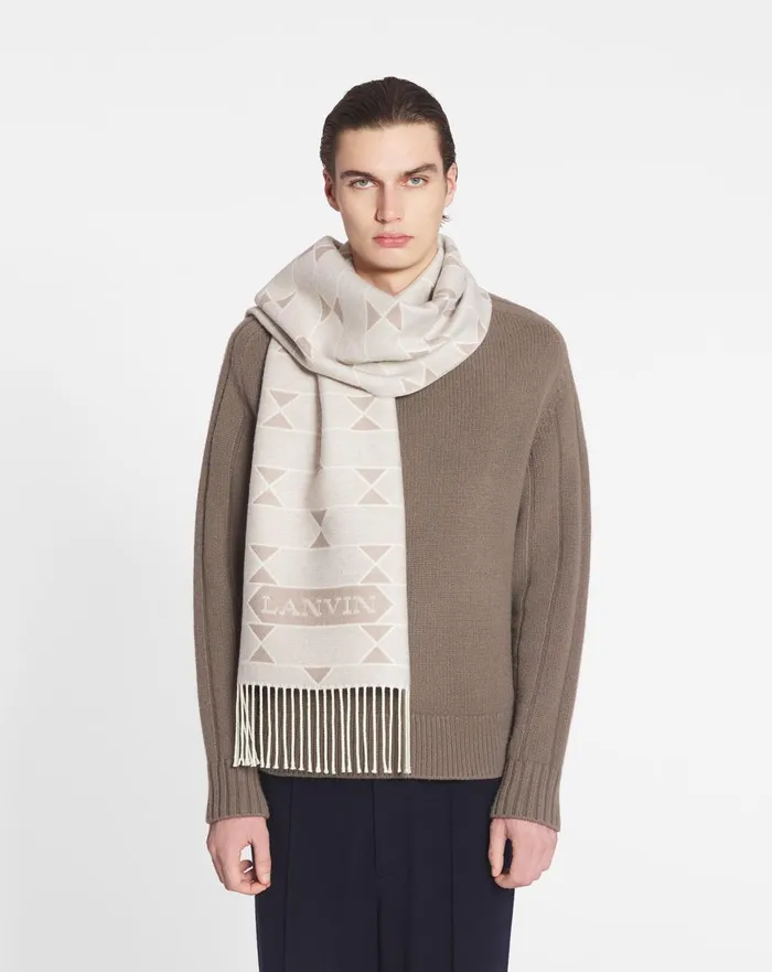 Twotone Wool Scarf Light Beigeecru Men Lanvin Scarves Twotone Wool Scarf Light Beigeecru Men Lanvin Scarves