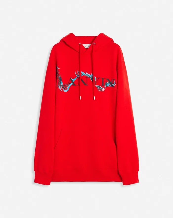 Unisex Dragon Print Loosefitting Hoodie Flame Men Lanvin Coats and Jackets