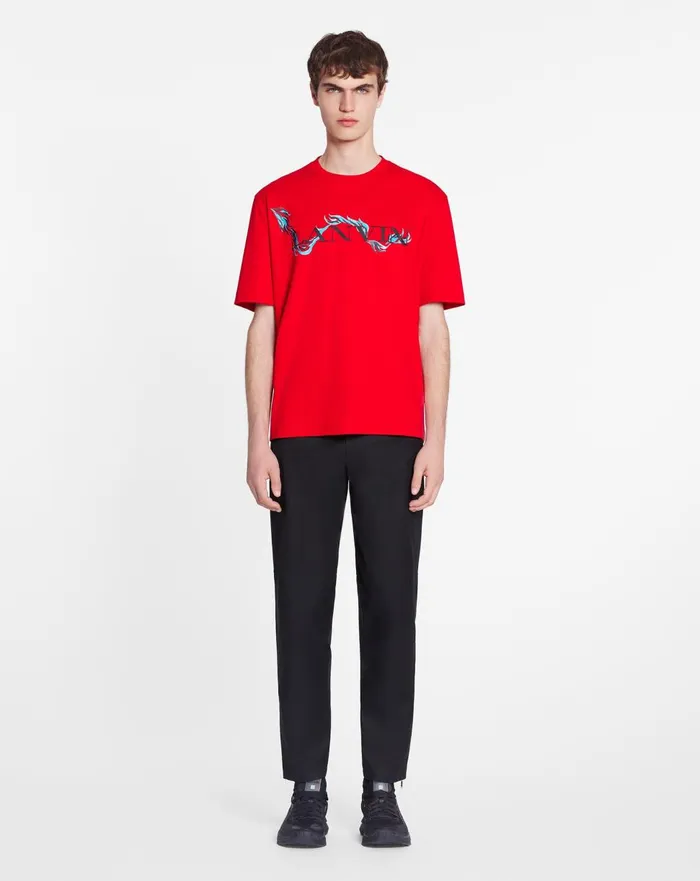 Unisex Dragon Print Loosefitting Tshirt Flame Men Lanvin Coats and Jackets