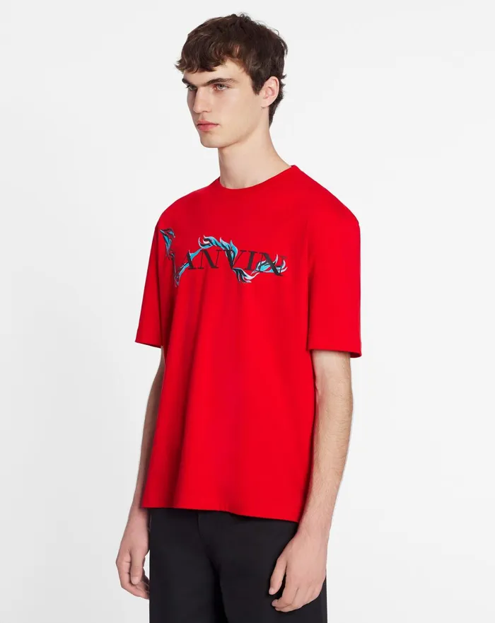 Unisex Dragon Print Loosefitting Tshirt Flame Men Lanvin Coats and Jackets