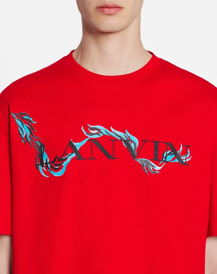 Unisex Dragon Print Loosefitting Tshirt Flame Men Lanvin Coats and Jackets