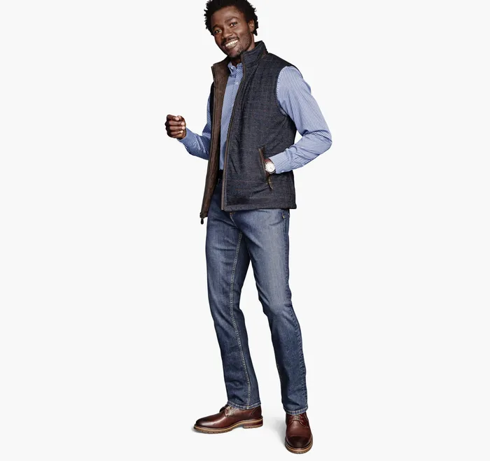 Upton Reversible Vest Navy PlaidBrown Apparel Johnston and Murphy Men