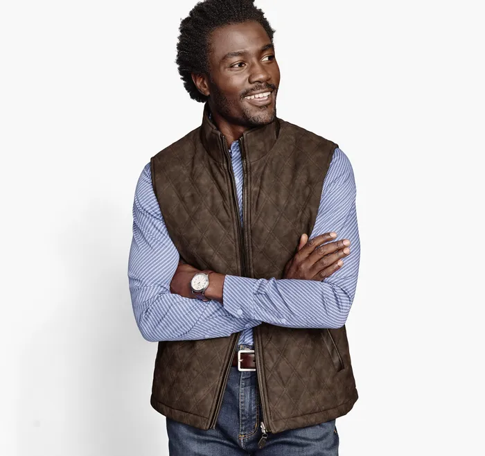Upton Reversible Vest Navy PlaidBrown Apparel Johnston and Murphy Men
