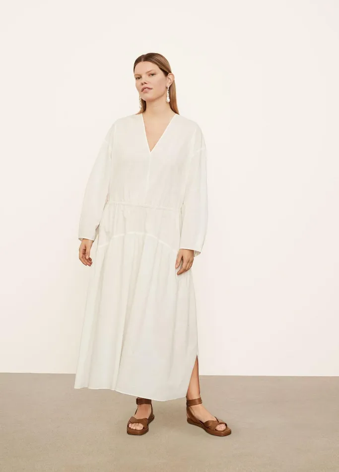 Vince Dresses Women Long Sleeve Double VNeck Dress Optic White