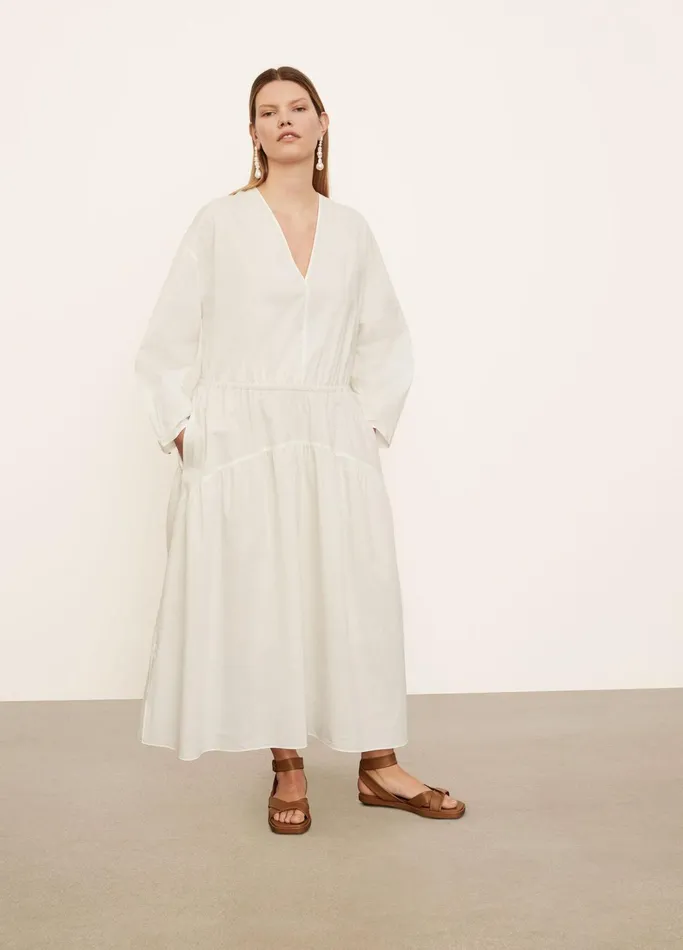 Vince Dresses Women Long Sleeve Double VNeck Dress Optic White