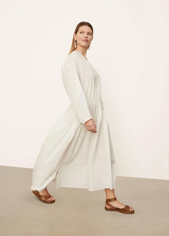 Vince Dresses Women Long Sleeve Double VNeck Dress Optic White