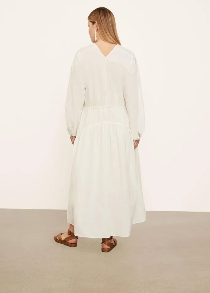Vince Dresses Women Long Sleeve Double VNeck Dress Optic White