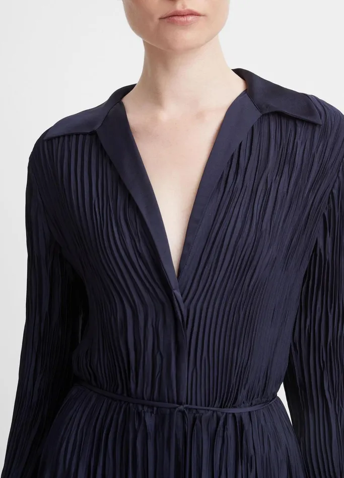 Vince Dresses Women PintuckPleated LongSleeve Shirt Dress Atlantic