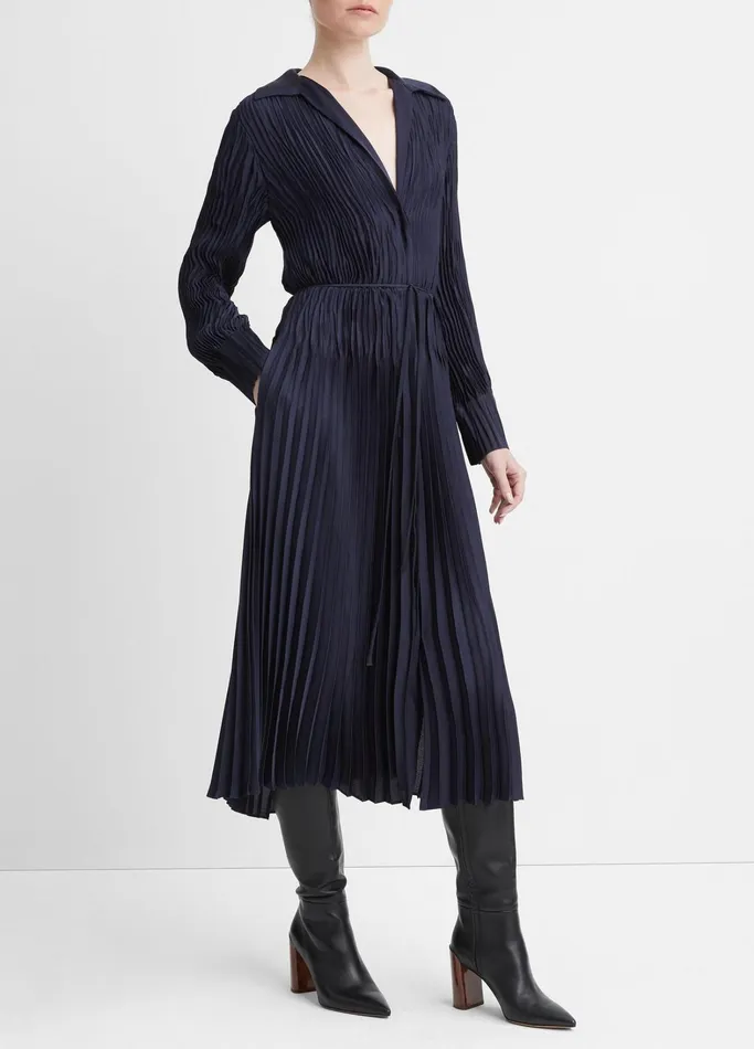 Vince Dresses Women PintuckPleated LongSleeve Shirt Dress Atlantic