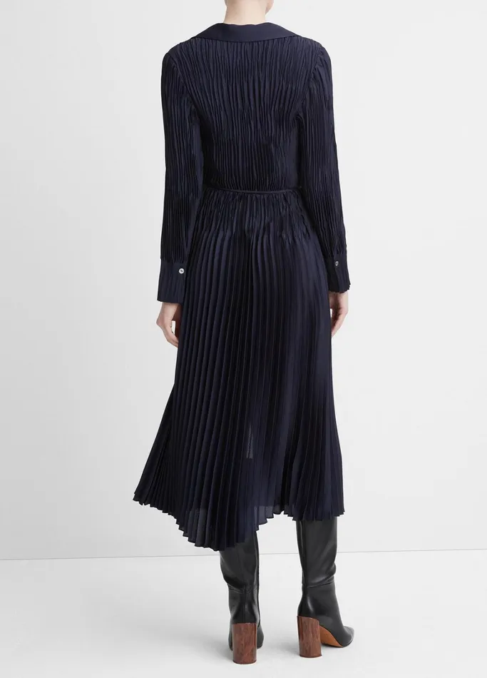 Vince Dresses Women PintuckPleated LongSleeve Shirt Dress Atlantic