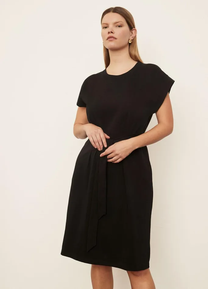 Vince Dresses Women Short Sleeve TieWaist Dress Black