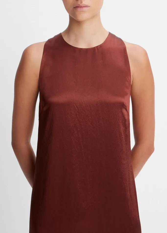 Vince Dresses Women Sleeveless Crew Neck Shift Dress Cinnamon Stick