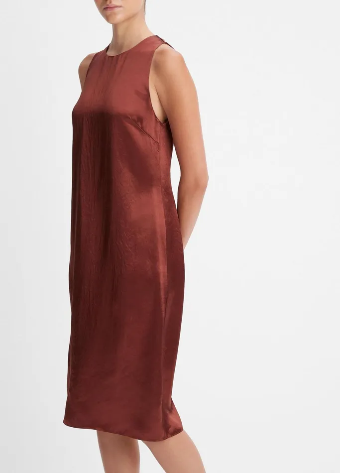 Vince Dresses Women Sleeveless Crew Neck Shift Dress Cinnamon Stick