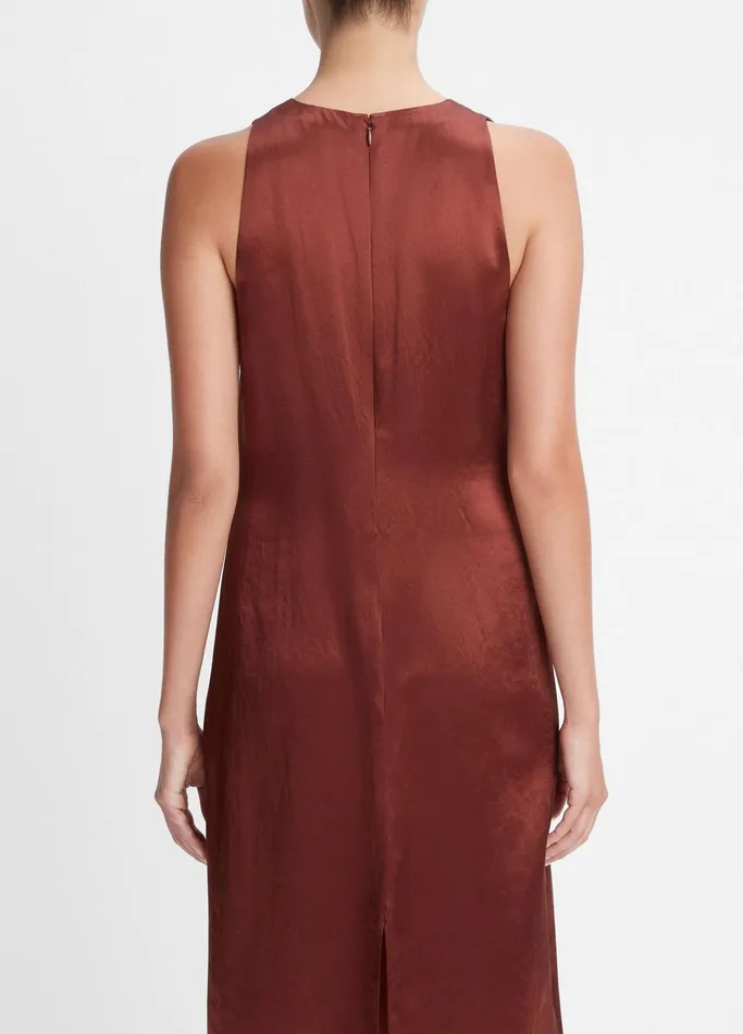Vince Dresses Women Sleeveless Crew Neck Shift Dress Cinnamon Stick