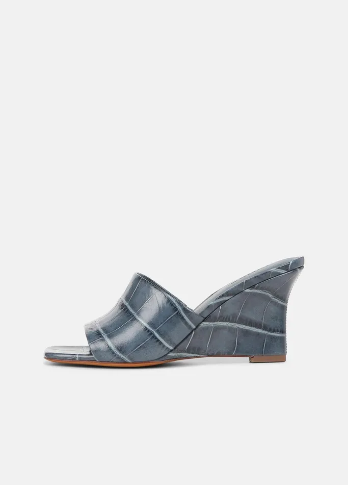 Vince Heels Women Pia Leather Wedge Sandal Deep Lake Blue