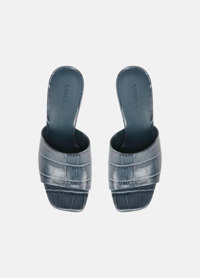 Vince Heels Women Pia Leather Wedge Sandal Deep Lake Blue