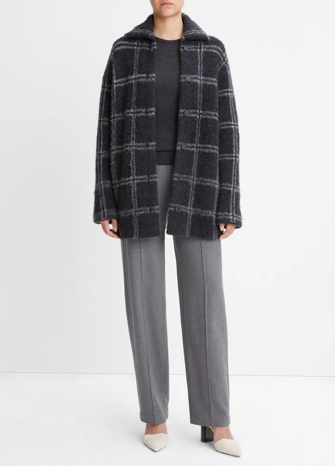 Vince Jackets and Outerwear Women Plaid Car Cardigan Coat Heather Charcoallatte