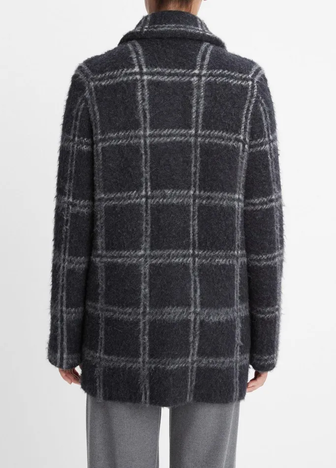 Vince Jackets and Outerwear Women Plaid Car Cardigan Coat Heather Charcoallatte