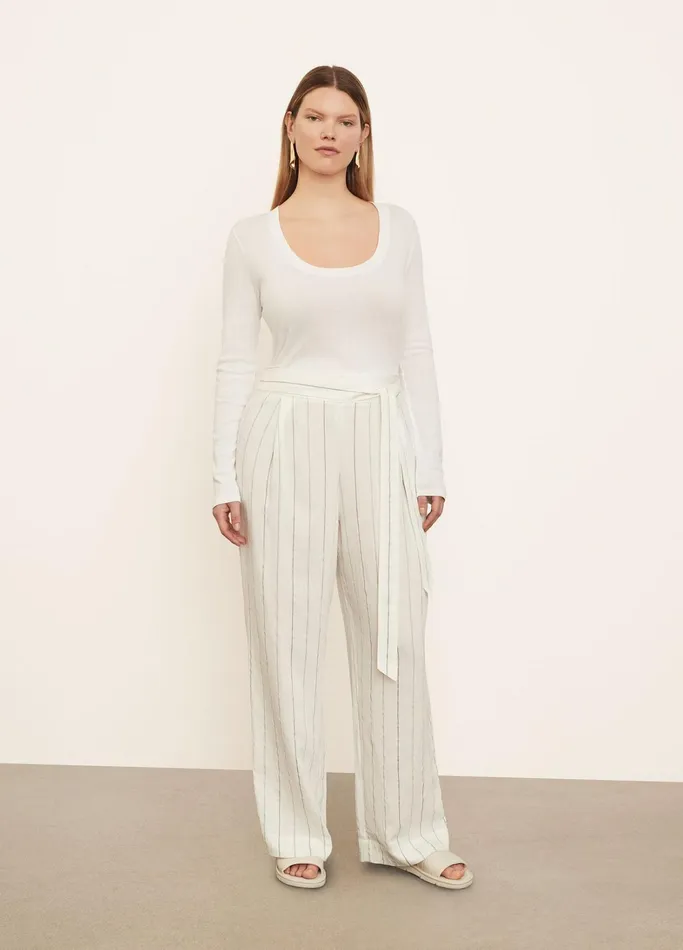 Vince Pants and Shorts Women Soft Stripe Belted PullOn Pant Off White