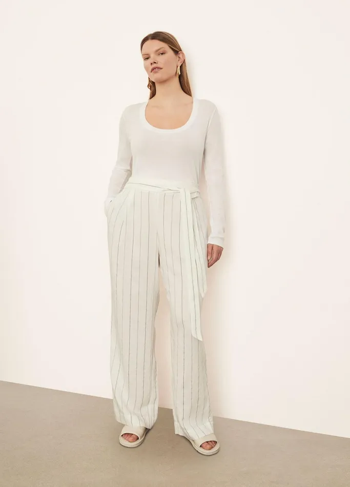 Vince Pants and Shorts Women Soft Stripe Belted PullOn Pant Off White