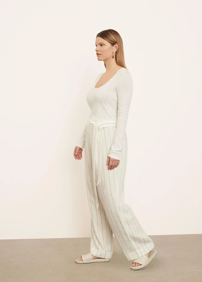 Vince Pants and Shorts Women Soft Stripe Belted PullOn Pant Off White