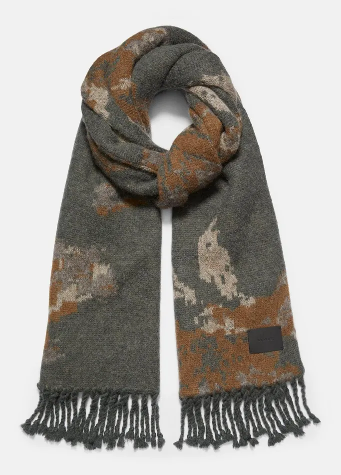 Vince Scarves Hats and Gloves Men Abstract Floral Brushed AlpacaBlend Scarf Midnight Forest