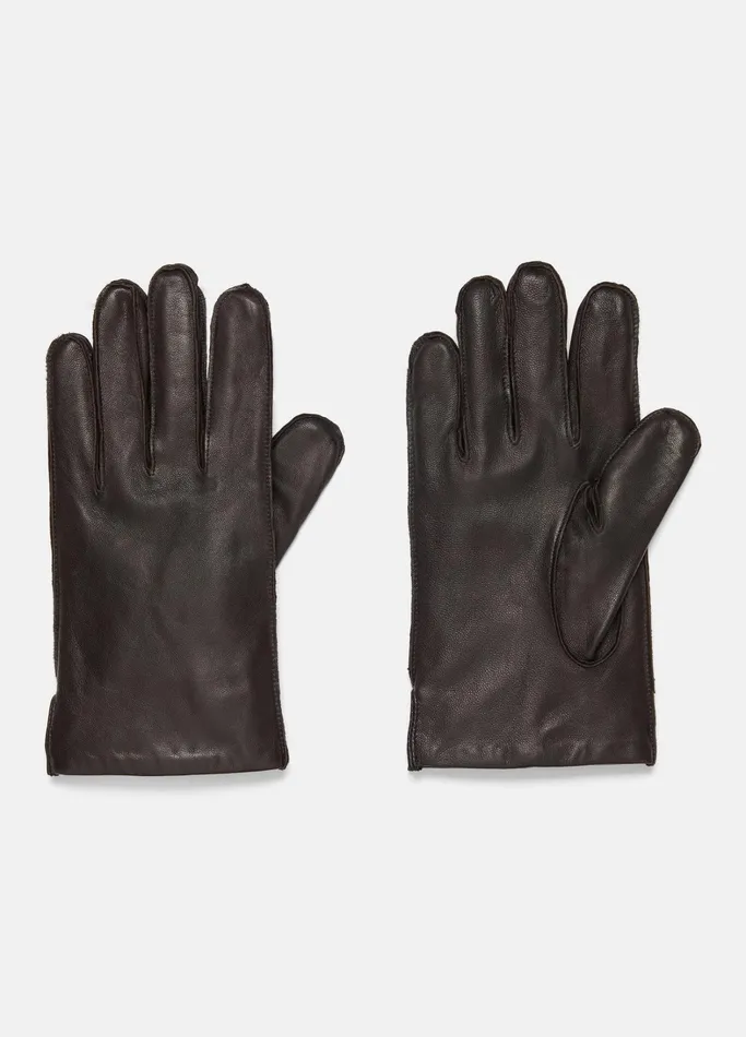 Vince Scarves Hats and Gloves Men Classic CashmereLined Leather Glove Espresso Heather Taupe