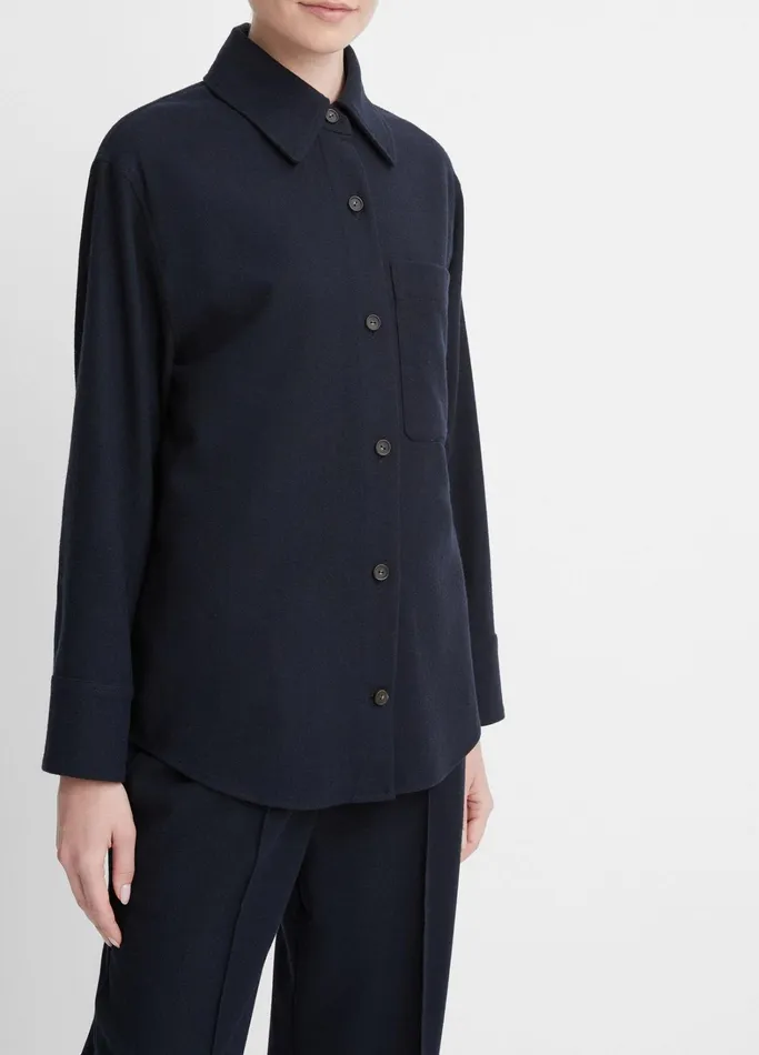 Vince Shirts and Tops Women Brushed WoolBlend Flannel Shirt Jacket Coastal Blue