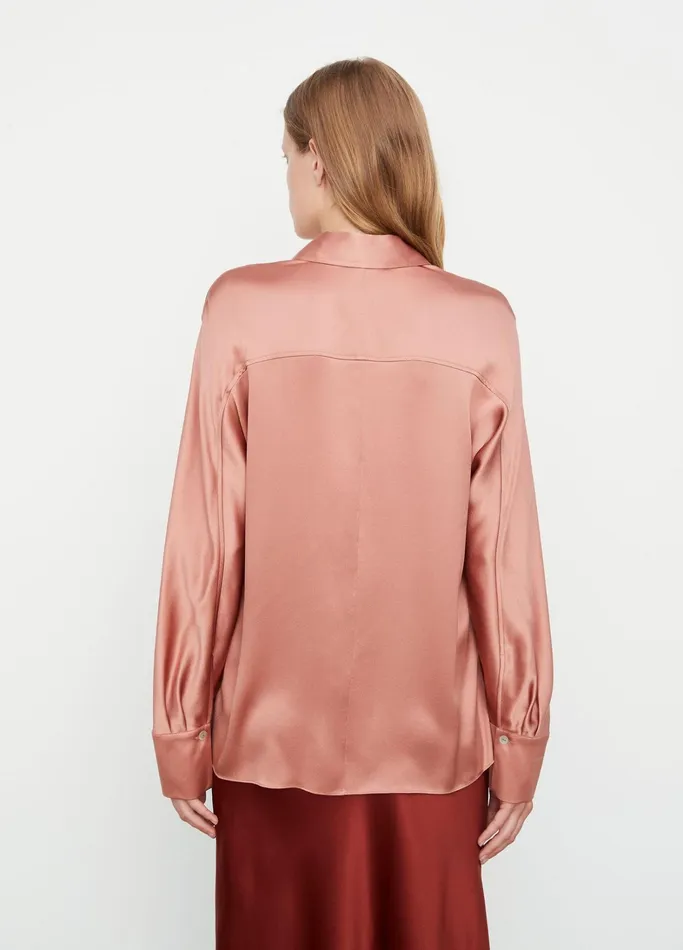 Vince Shirts and Tops Women Silk LongSleeve Zip Blouse Tea Rose