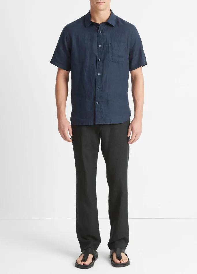Vince Shirts Men Linen ShortSleeve Shirt Coastal Blue