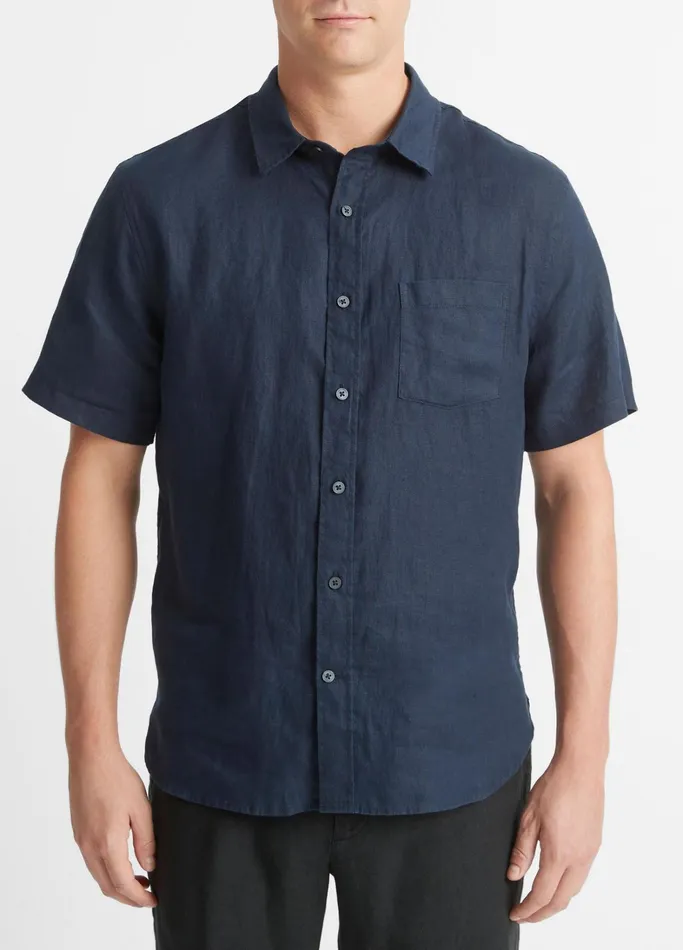 Vince Shirts Men Linen ShortSleeve Shirt Coastal Blue