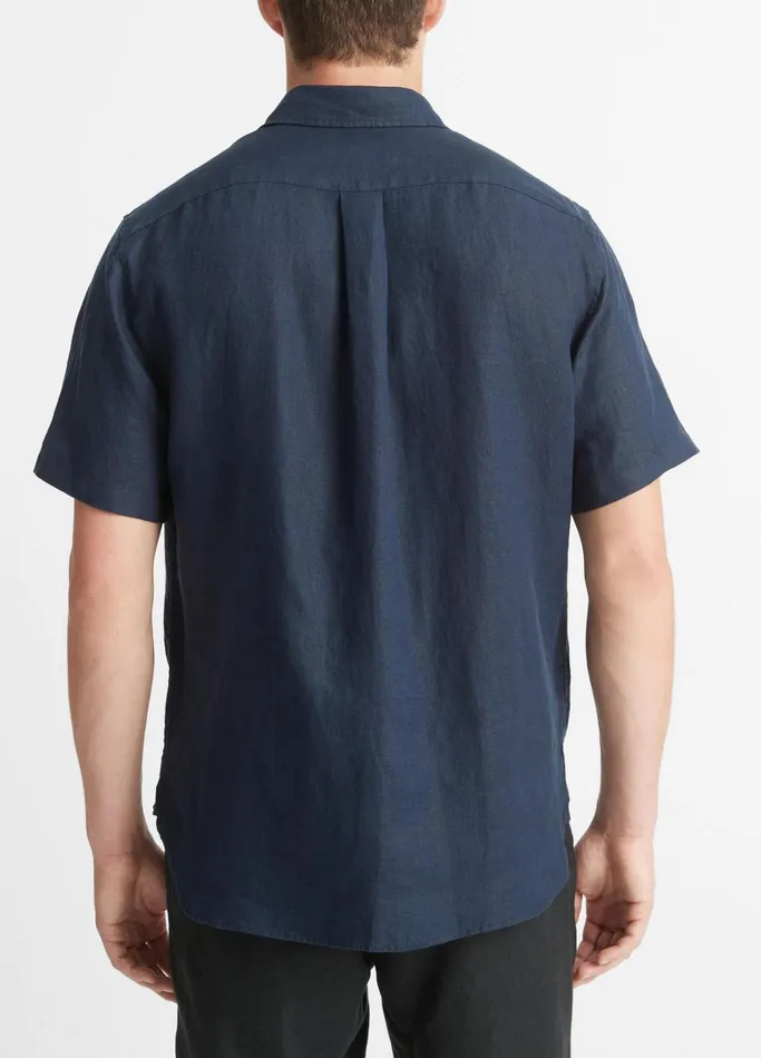 Vince Shirts Men Linen ShortSleeve Shirt Coastal Blue