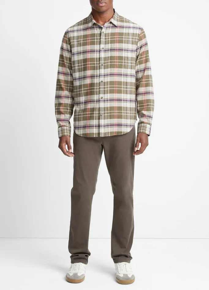 Vince Shirts Men Santa Barbara Plaid Shirt Olive Covedesert Sky