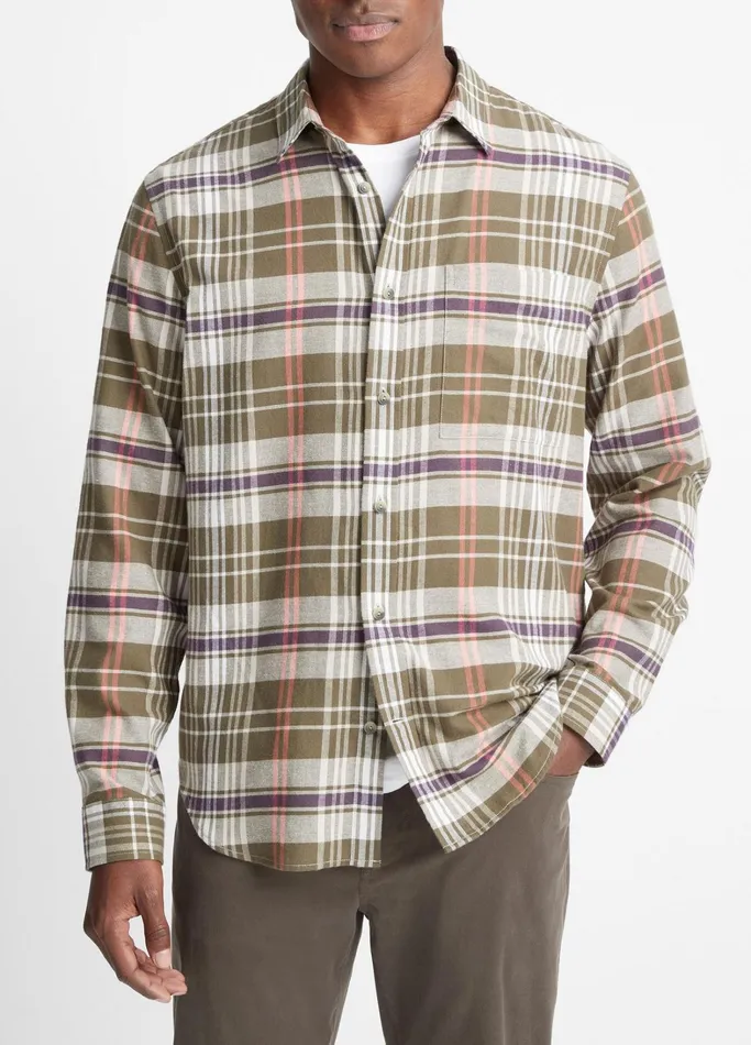 Vince Shirts Men Santa Barbara Plaid Shirt Olive Covedesert Sky