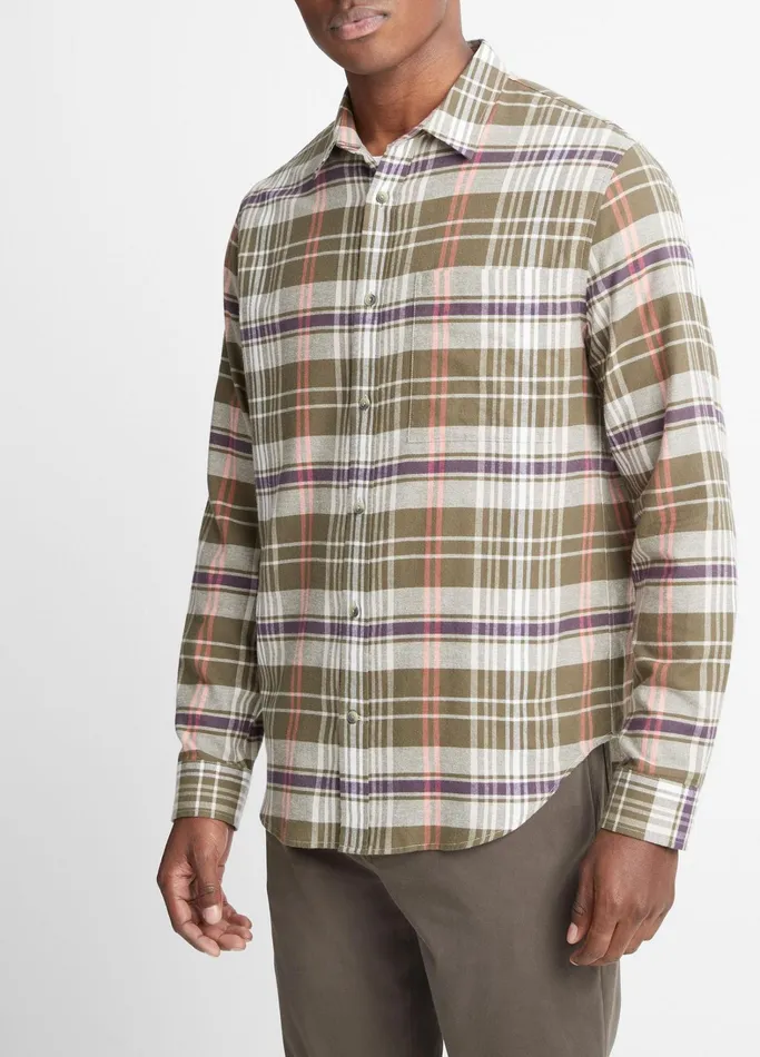 Vince Shirts Men Santa Barbara Plaid Shirt Olive Covedesert Sky